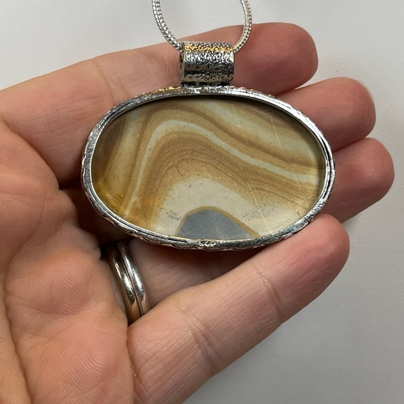 925 SILVER OVERLAY STATEMENT PENDANT PICTURE JASPER GEMSTONE - Picture 3 of 8